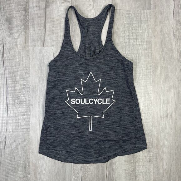 Lululemon Soulcycle Grey Leaf Muscle Tank Top Racerback Black Women's Size 4 R - Picture 1 of 7